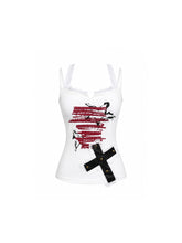 CTRL WORLD Red Rift Cross Lace Cami Top