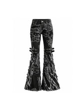 CTRL WORLD Shredded Floral Print Wide-Leg Denim Pants