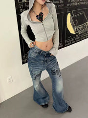 CTRL WORLD 빈티지 워싱 플레어 데님 팬츠