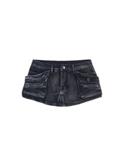 CTRL WORLD Black Shadow Pocket Denim Mini Skirt