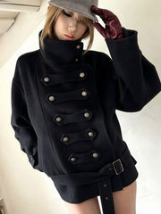 CTRL WORLD Vintage Military High-Neck Belted Wool-Blend Jacket