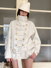 CTRL WORLD Vintage Military High-Neck Belted Wool-Blend Jacket