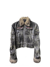 CTRL WORLD Vintage Distressed Fur Collar Rivet Jacket