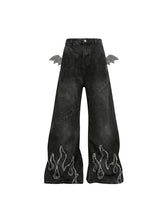 CTRL WORLD "Devil's Flame" Bat Wing Flared Jeans