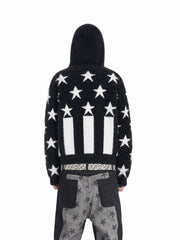 CTRL WORLD Gothic Starburst Fuzzy Knit Zip-Up Hooded Sweater
