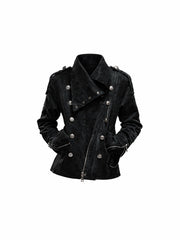 CTRL WORLD Gothic Asymmetric Collar Faux Suede Padded Jacket