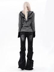 CTRL WORLD Punk Striped Zip-Up Hooded Jacket
