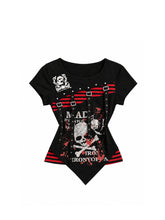 CTRL WORLD Anarchy Skull Strap Asymmetrical Graphic T-Shirt