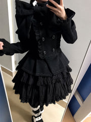CTRL WORLD Gothic Detachable Bow Peplum Wool Coat