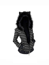 CTRL WORLD Midnight Feral Cat-Ear Faux Fur Hood Zip Jacket