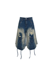 CTRL WORLD Distressed Denim Wide-Legged Cargo Pants