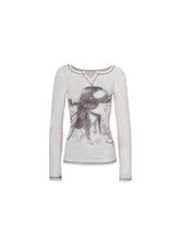 CTRL WORLD Artistic Print Long Sleeve Top with V-Neck Design