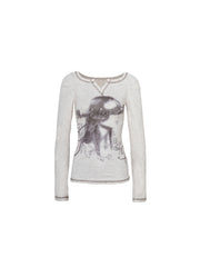CTRL WORLD Artistic Print Long Sleeve Top with V-Neck Design