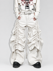 CTRL WORLD Dark Structure Ruched Wax-Finish Convertible Baggy Jeans