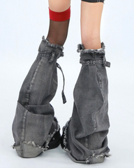 Distressed Studded Denim Leg Warmers
