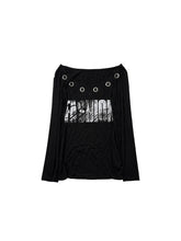 CTRL WORLD Black Fashion Graphic Long Sleeve T-Shirt with Ring Detail