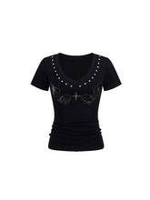 CTRL WORLD Studded V-neck T-shirt with Wings