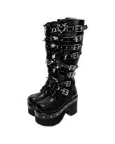 Gothic Multi-Buckle Platform Knee-High Boots