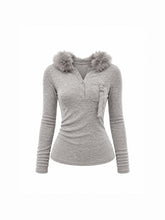 CTRL WORLD Gothic Fur-Trim Ribbed Hooded Top