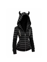 CTRL WORLD Gothic Horn Hood Military-Inspired Zip-Up Jacket