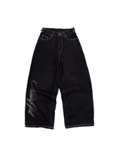 CTRL WORLD Black Denim Wide-Leg Pants with Wing Design