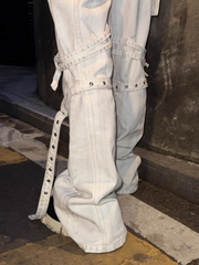 CTRL WORLD Cyberpunk Buckle Strap Flare Jeans