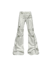 CTRL WORLD Cyberpunk Buckle Strap Flare Jeans