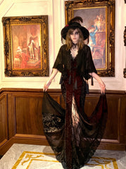Crimson Phantom Gothic Halloween Lace Dress Set