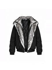 CTRL WORLD Gothic Silver Faux-Fur Hood Bomber Jacket