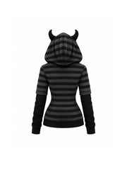 CTRL WORLD Gothic Horn Hood Military-Inspired Zip-Up Jacket