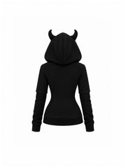 CTRL WORLD Gothic Horn Hood Military-Inspired Zip-Up Jacket