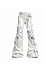 CTRL WORLD Cyberpunk Buckle Strap Flare Jeans