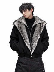 CTRL WORLD Gothic Silver Faux-Fur Hood Bomber Jacket