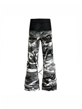 CTRL WORLD Vintage Camo Panel Double-Waist Strap Flare Jeans