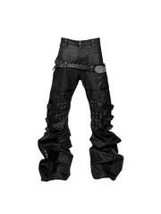CTRL WORLD Waxed Leather-Patch Double Waist Strap Stacked Curve Pants