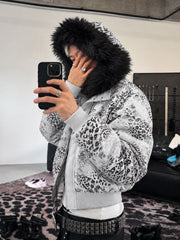 CTRL WORLD Gothic Wildcat Faux Fur Hooded Bomber Jacket
