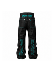 CTRL WORLD Black Graphic Wide Leg Denim Jeans Streetwear Pants