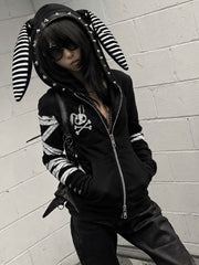 CTRL WORLD Gothic Bunny-Ear Detachable Faux Fur Hoodie