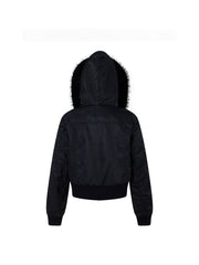 CTRL WORLD Gothic Studded Faux Fur Hooded Bomber Jacket