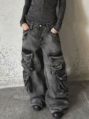 CTRL WORLD Shadow Wash Multi-Pocket Wide-Leg Cargo Jeans