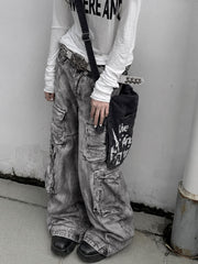 CTRL WORLD Shadow Wash Multi-Pocket Wide-Leg Cargo Jeans