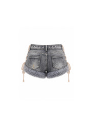 CTRL WORLD Frost Fur Studded Denim Shorts