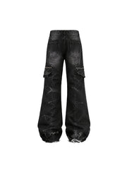 CTRL WORLD Urban Grunge Cargo Wide-Leg Denim Pants