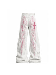 CTRL WORLD Thermochromic Angel Wing Distressed Wide-Leg Jeans