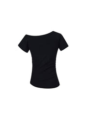 CTRL WORLD Rhinestone Cross Asymmetric Shoulder T-Shirt