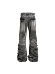 CTRL WORLD Distressed Wide-Leg Denim Pants with Studs