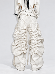 CTRL WORLD Dark Structure Ruched Wax-Finish Convertible Baggy Jeans