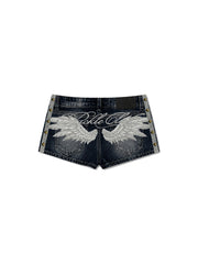 CTRL WORLD Fallen Angel Studded Low-Rise Denim Shorts