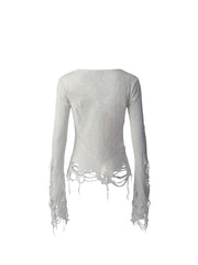 CTRL WORLD Ghost Veil Distressed Long Sleeve Top