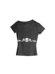 CTRL WORLD Eclipse Skull Graphic One-Shoulder T-Shirt